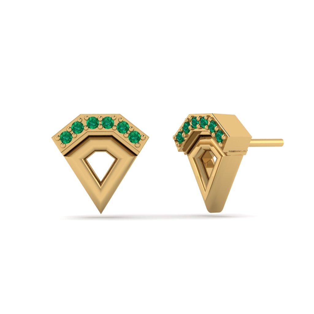 Emerald Hexagon Fan Shape Stud Earrings