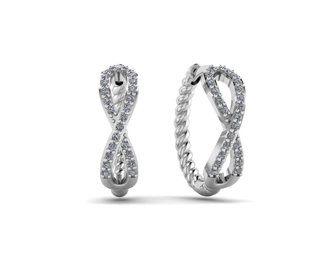 White CZ Infinity Rope Hoop Earring Rhodium Plated/ ต่างหูฮักกี้เกลียวทำจากทองเหลืองฝังเพชรรัสเชียสีขาวชุบโรเดียม