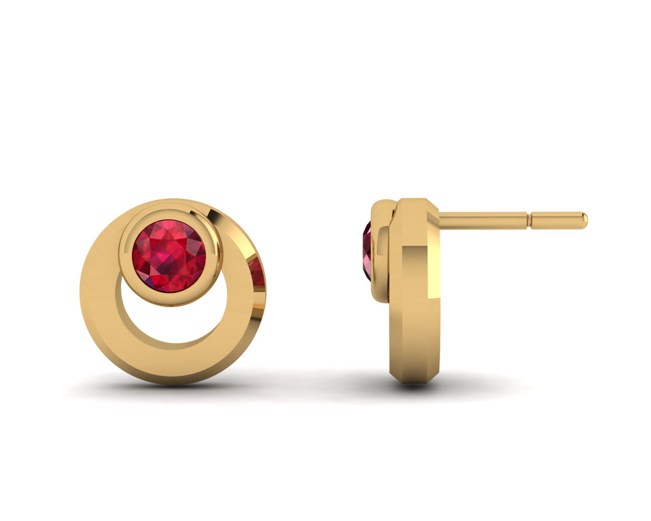 Lab Created Ruby Stud Earrings /ต่างหูทองเหลืองฝังพลอยสีแดงชุบทอง สี14เค