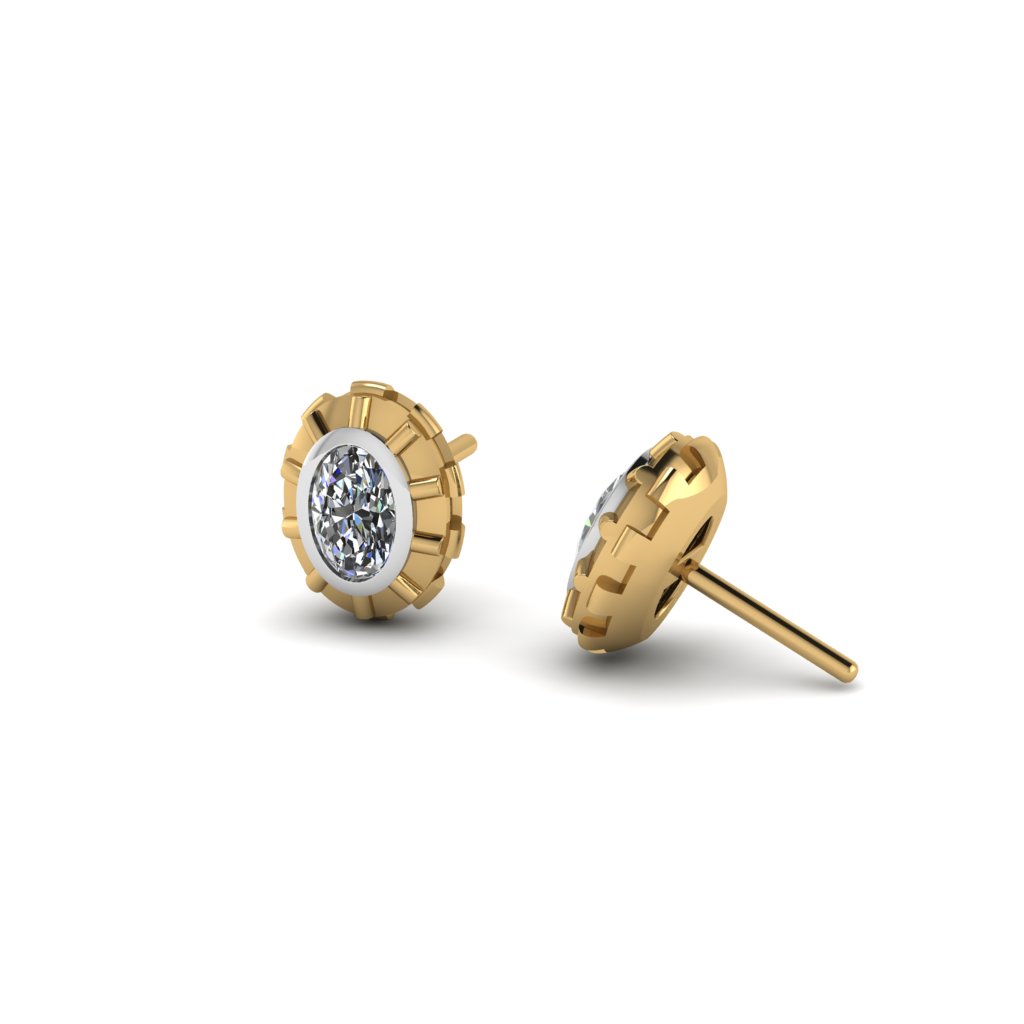 Oval White CZ Stud Earrings, 14k Gold Plated/ ต่างหูรูปไข่ทำจากทองเหลือง ฝังเพชรรัสเซียสีขาวชุบทองสี 14 เค 