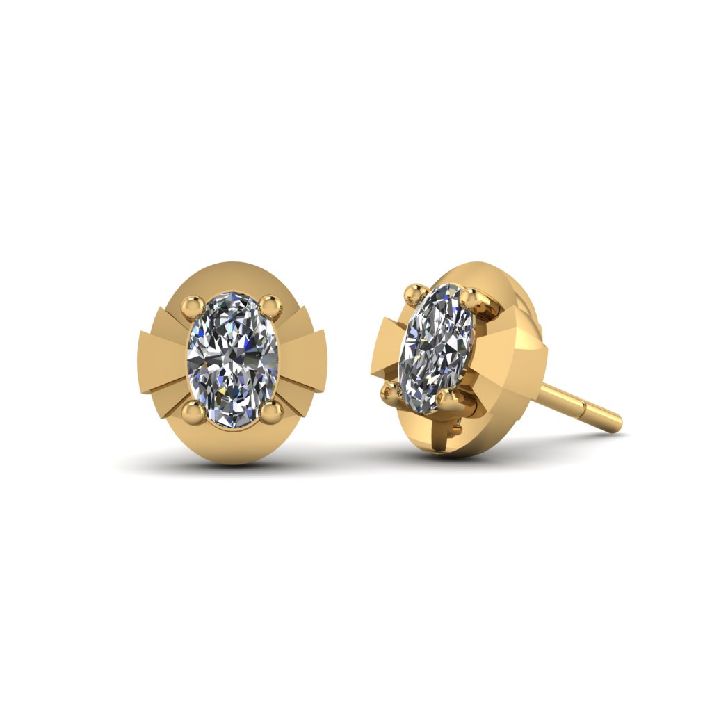 Brass Oval Stud Earrings 14K Gold Plated/ ต่างหูรูปทรงไข่ตัวเรือนทำจากทองเหลือง ชุบทอง 14เค
