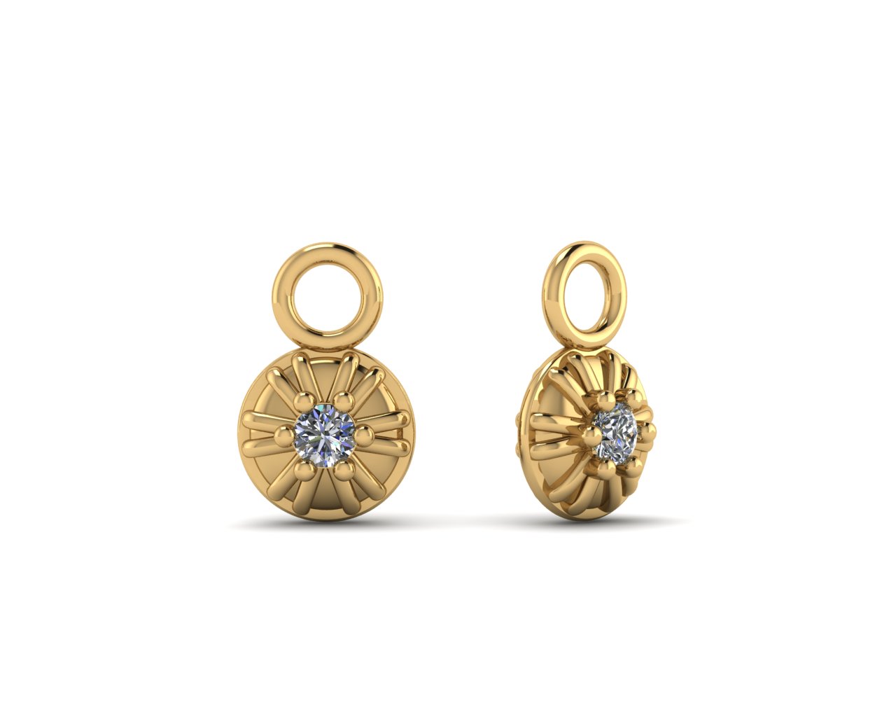 Brass Round WCZ Dangle Charm Earrings (Hoop earring sold separated) 