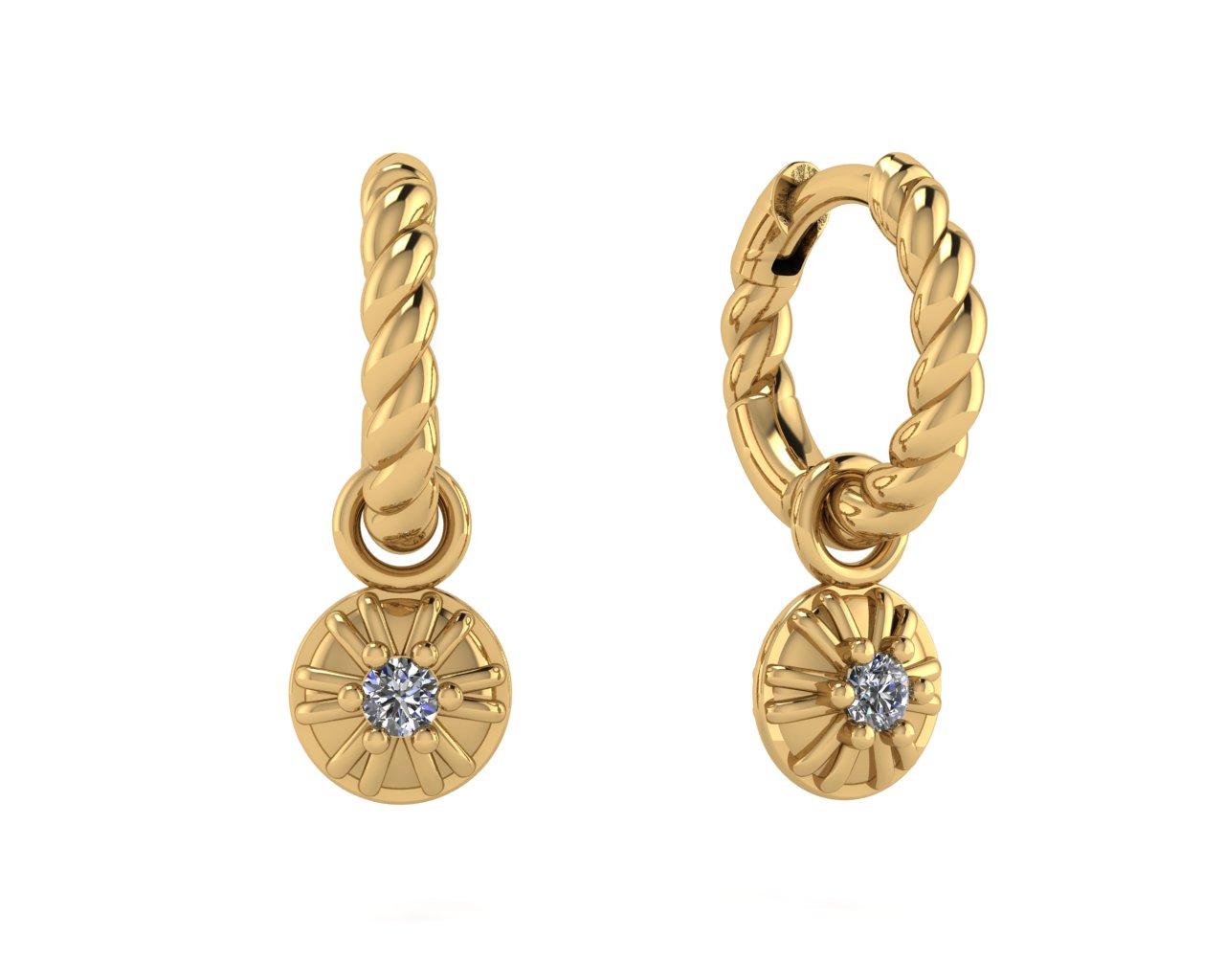 Brass Round WCZ Dangle Charm Earrings (Hoop earring sold separated) 