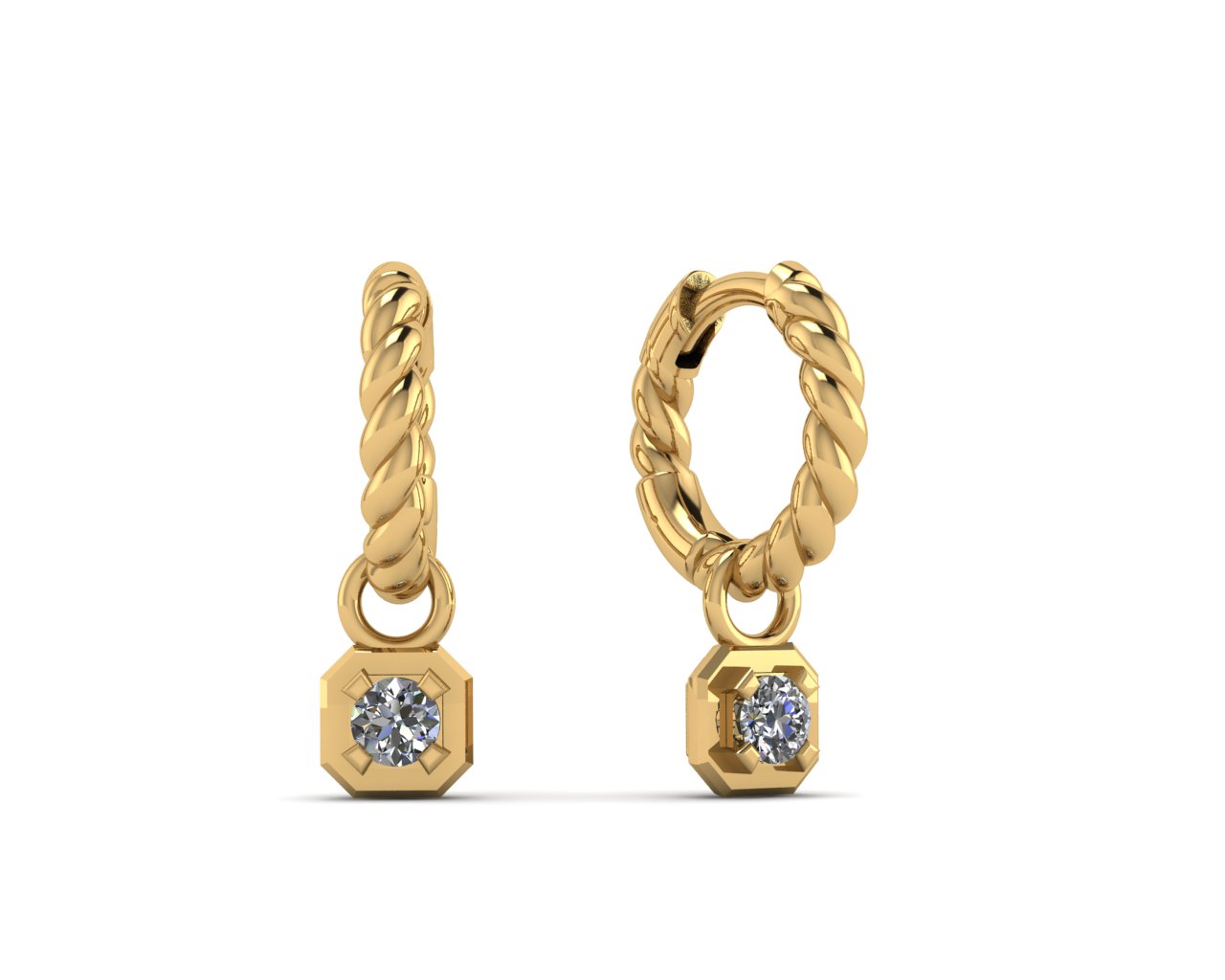  Brass Dangle white CZ Charm Earrings 14k Gold Plated.