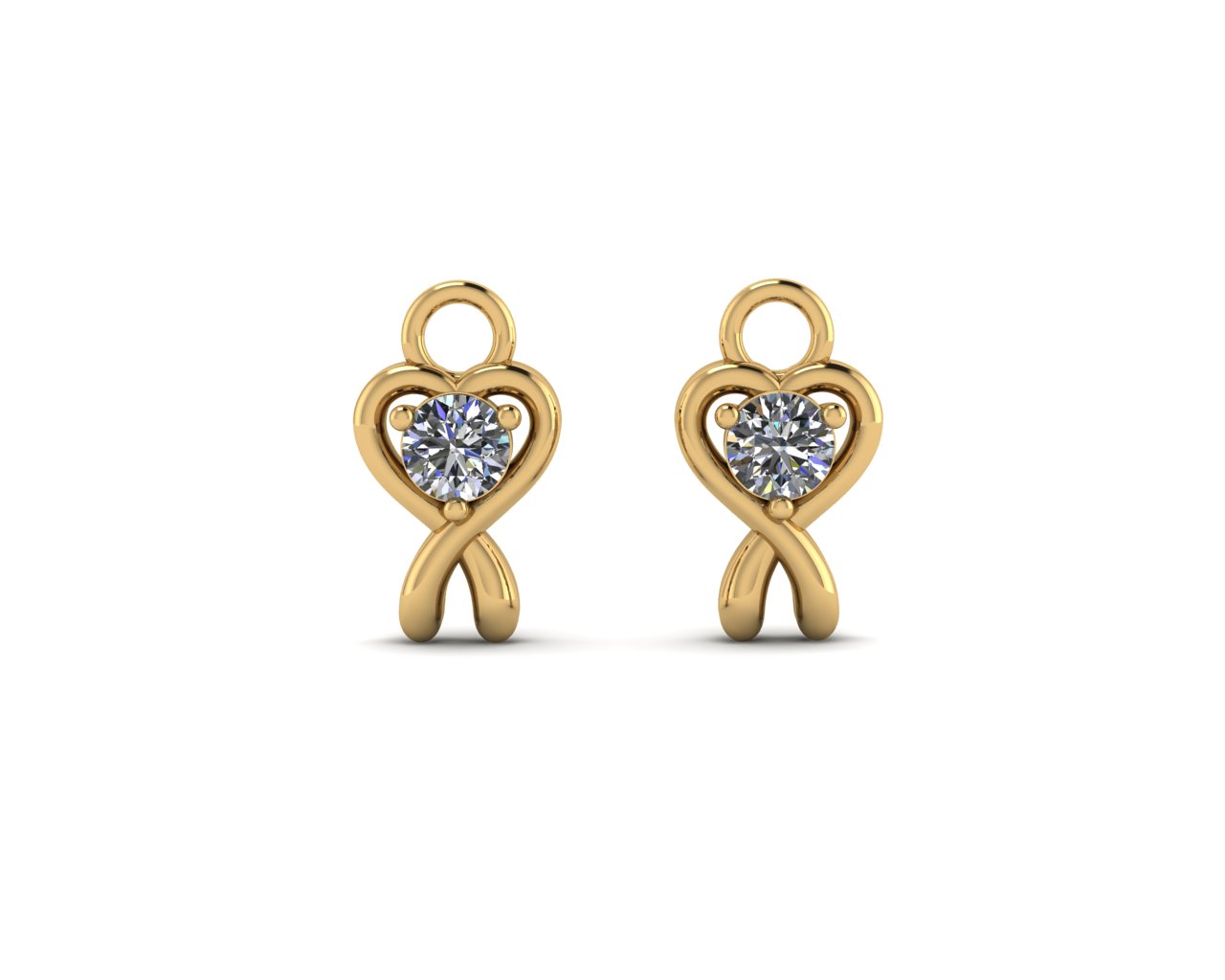Brass Heart Dangle Charm Earrings 14k Gold Plated