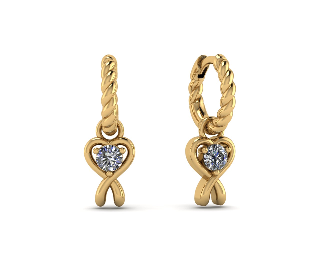 Brass Heart Dangle Charm Earrings 14k Gold Plated