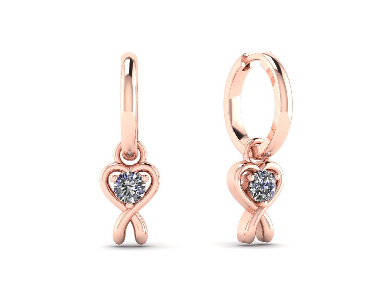 Brass Heart Dangle Charm Earrings 14k Gold Plated