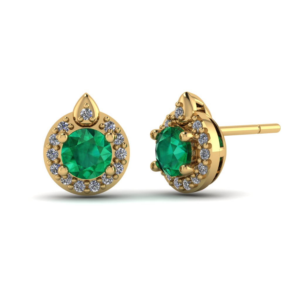 Brass Emerald Halo Stud Earrings 14K Gold Plated