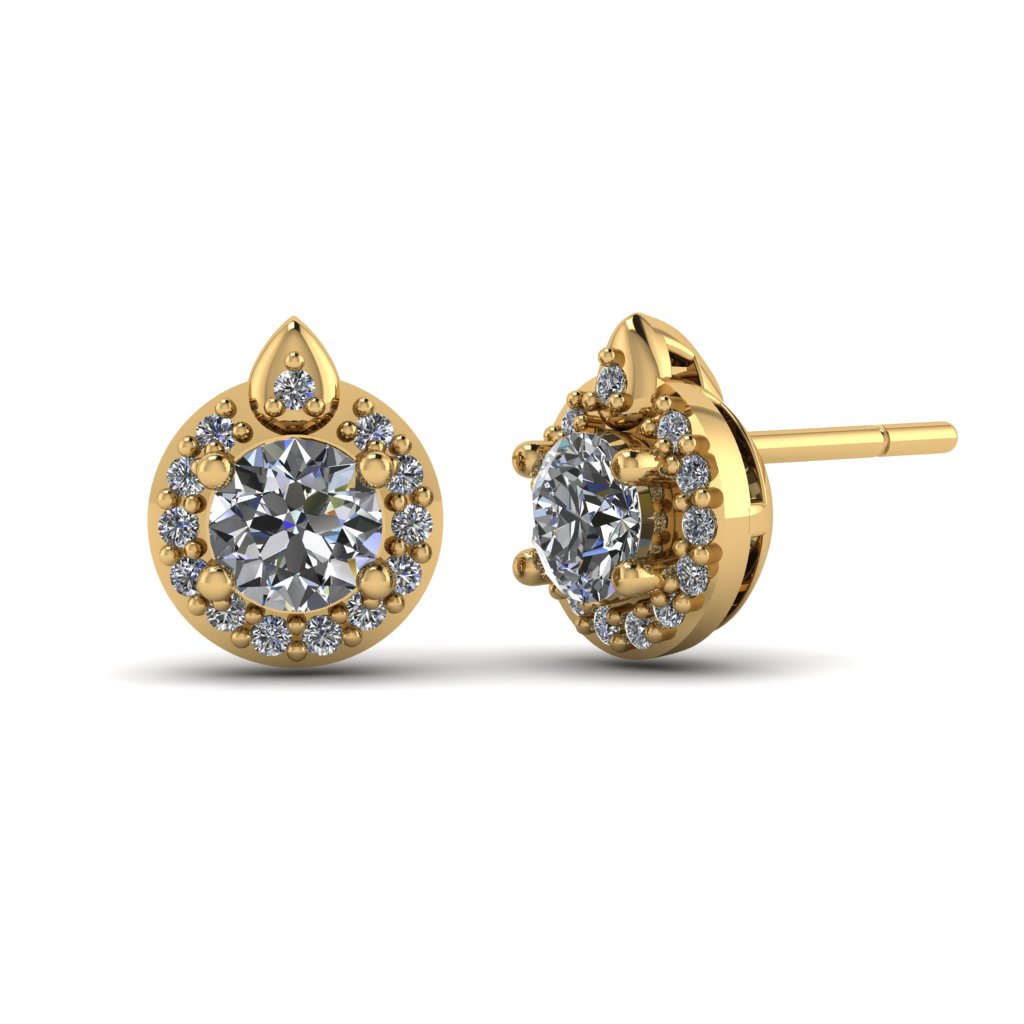 Brass Emerald Halo Stud Earrings 14K Gold Plated