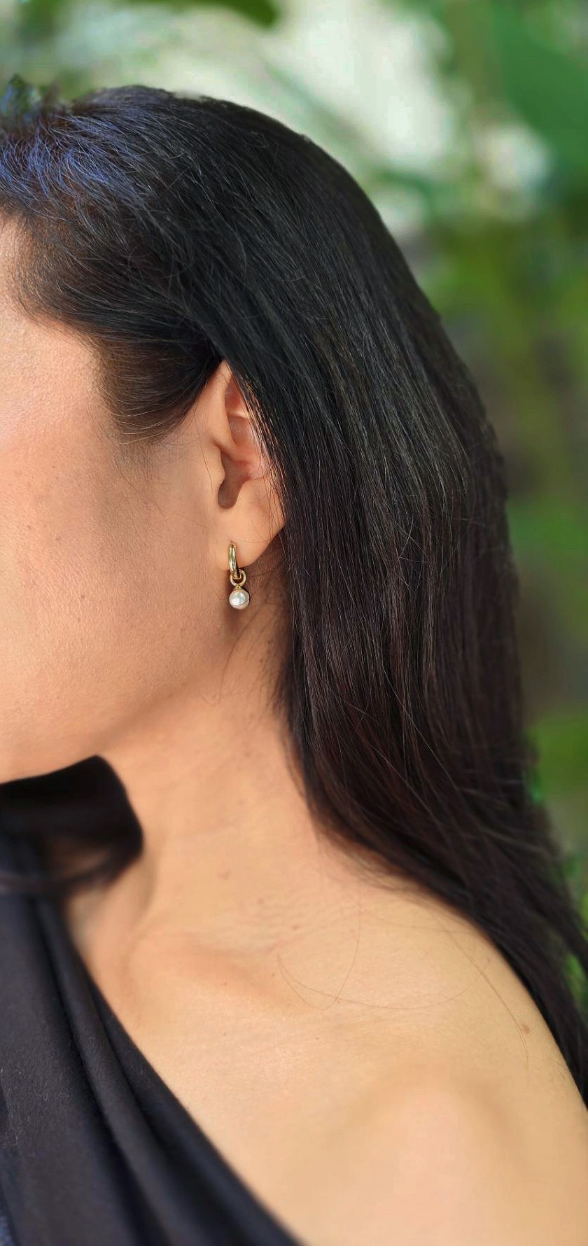 Round Dangle Earrings, 14K Gold Plated.  ต่งหูทรงกลมฝังพลอย  ชุบทอง 14เค  