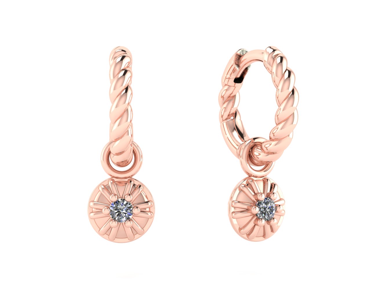 Brass Round WCZ Dangle Charm Earrings 14K Gold Plated (Hoop earring sold separately) 