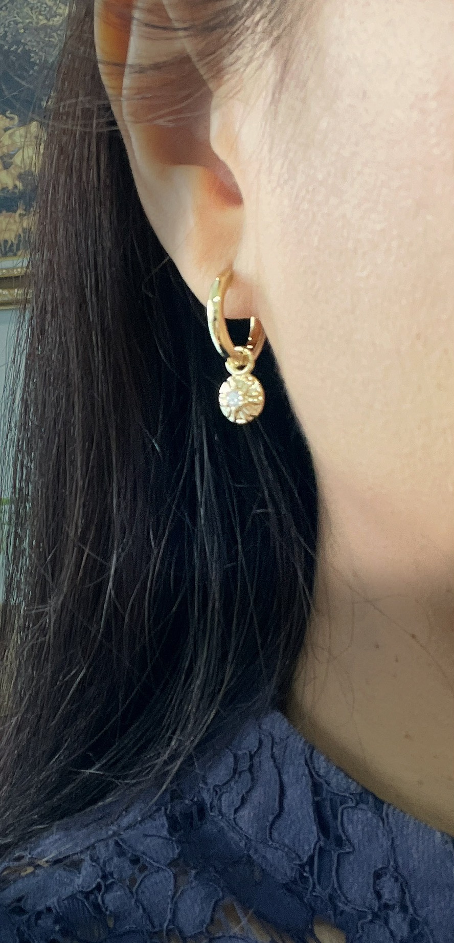 Brass Round WCZ Dangle Charm Earrings 14K Gold Plated (Hoop earring sold separately) 