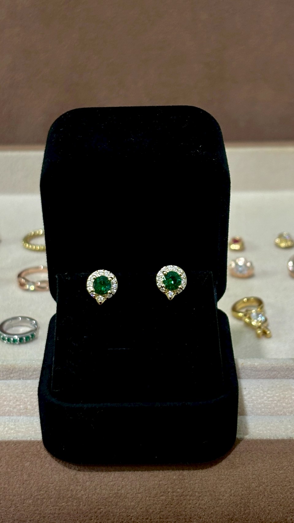 Brass Emerald Halo Stud Earrings 14K Gold Plated
