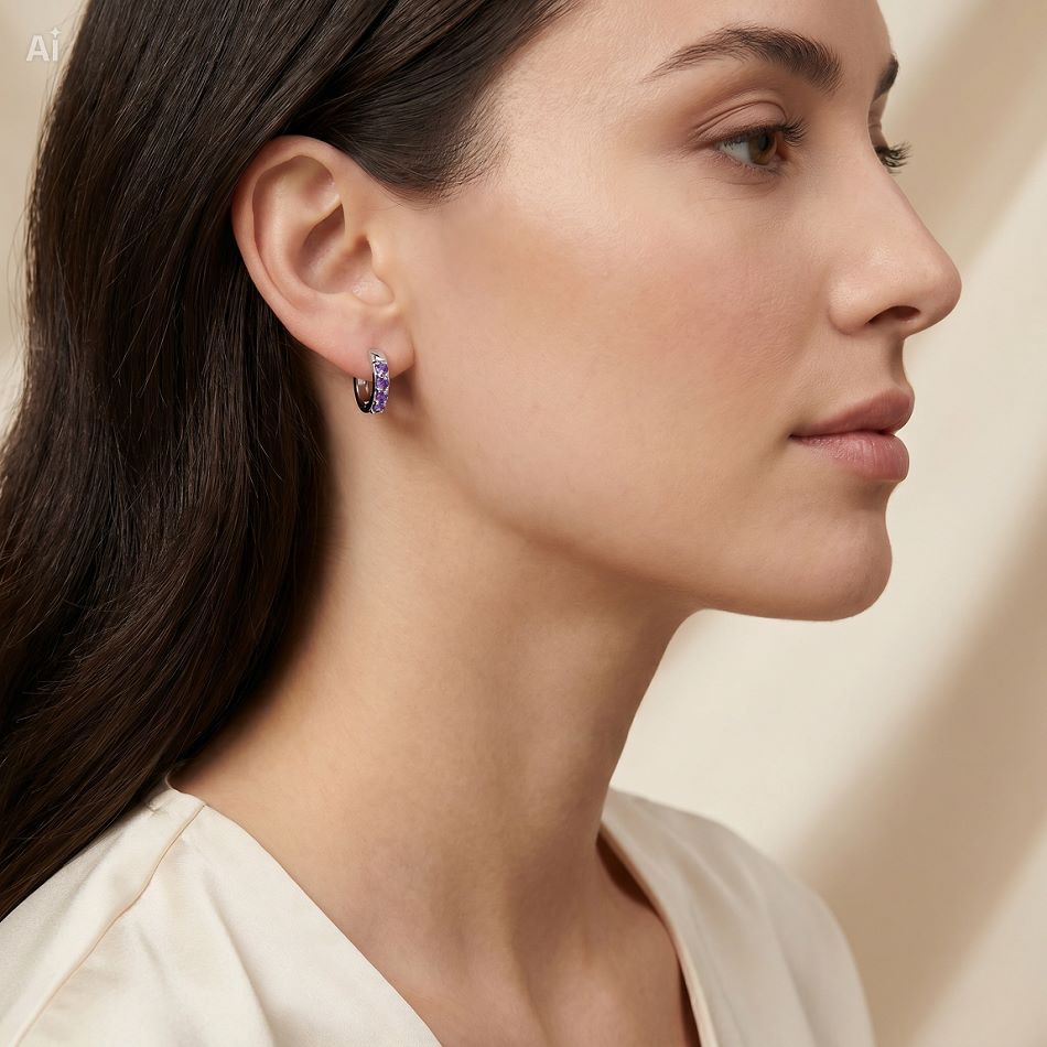 PAVE HUGGIES HOOP EARRINGS, 14K GOLD PLATED. 