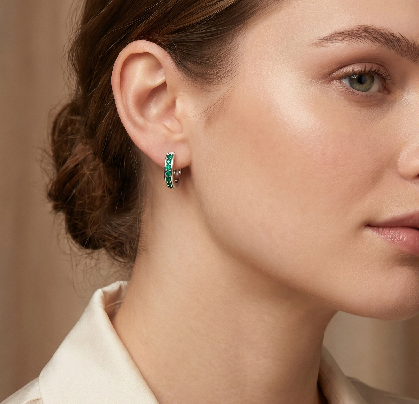 PAVE HUGGIES HOOP EARRINGS. Made of Bronze 14K Gold Plated