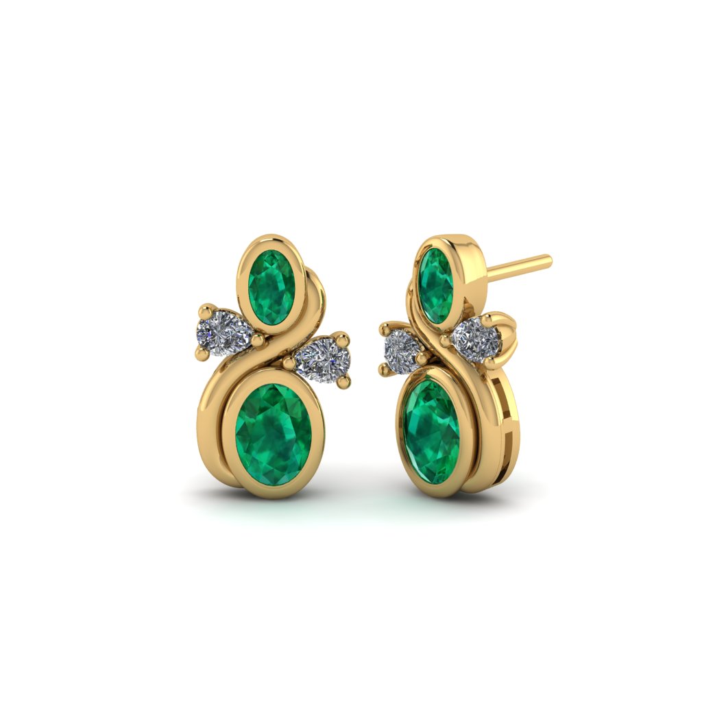 Created  Green Oval  stud Earrings 14K Gold Plated