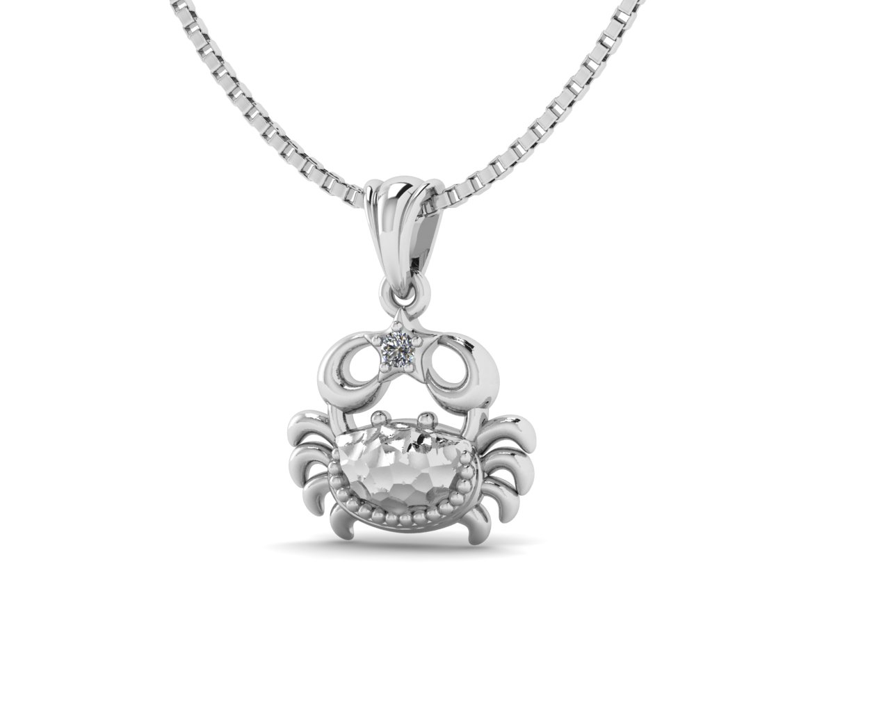 Adorable Pendant Featuring  Cancer Zodiac Symbol. Matte Rhodium Plated.